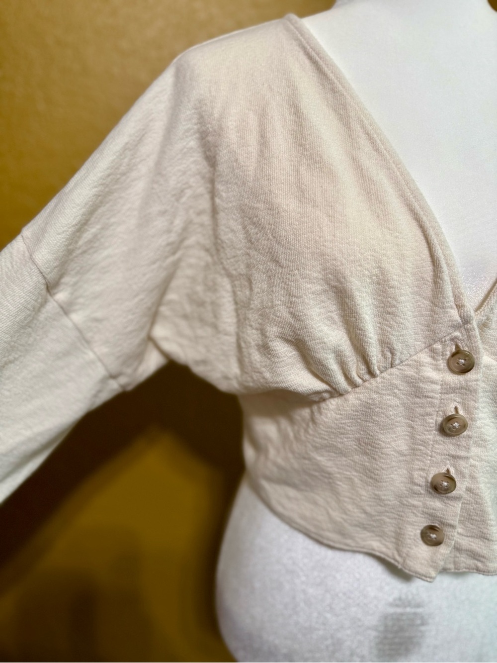 Madewell Cream Button-Front Balloon Sleeve Crop Top - Large - Picture 7 of 10